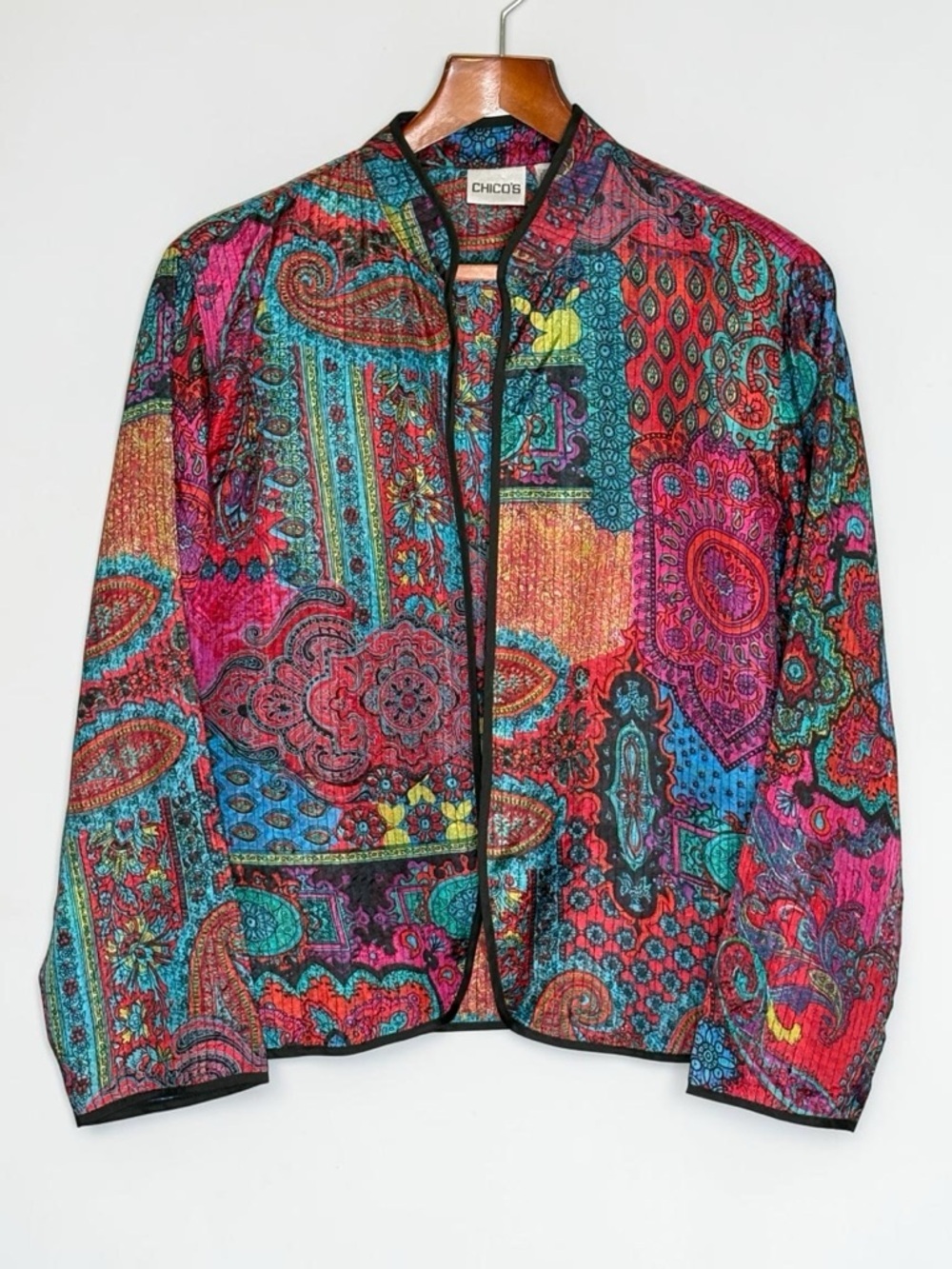 Chico's Vintage 100% Silk Paisley Art-to-Wear Open Front Jacket Size 1 (Medium) - Picture 5 of 9